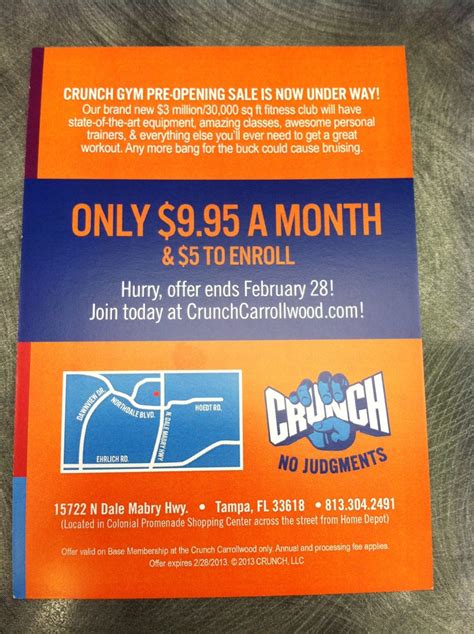 Yes, Crunch Fitness does offer no commitment gym memberships; but keep in mind that for this plan, your monthly fee will not be $9.99, but can be multiple times higher. Usually, the monthly fee for Crunch Fitness month to month membership can come around $27.99, which is almost 3 times higher than what you’d pay for a 12 month commitment plan. 